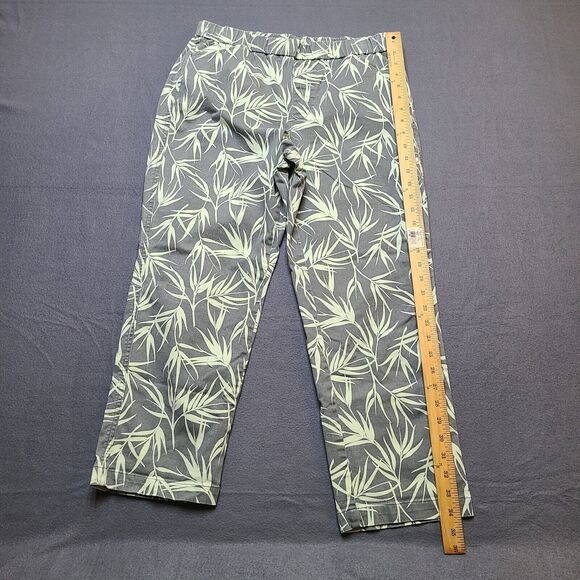 LANDS'END Womens Mid Rise Green Leaf Print Size 8 Straight Pants - Picture 3 of 13